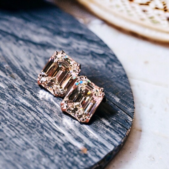 NEW Solid 925 Sterling Silver Prong Set Emerald Cut High Carbon Sparkling Studs - Picture 13 of 16